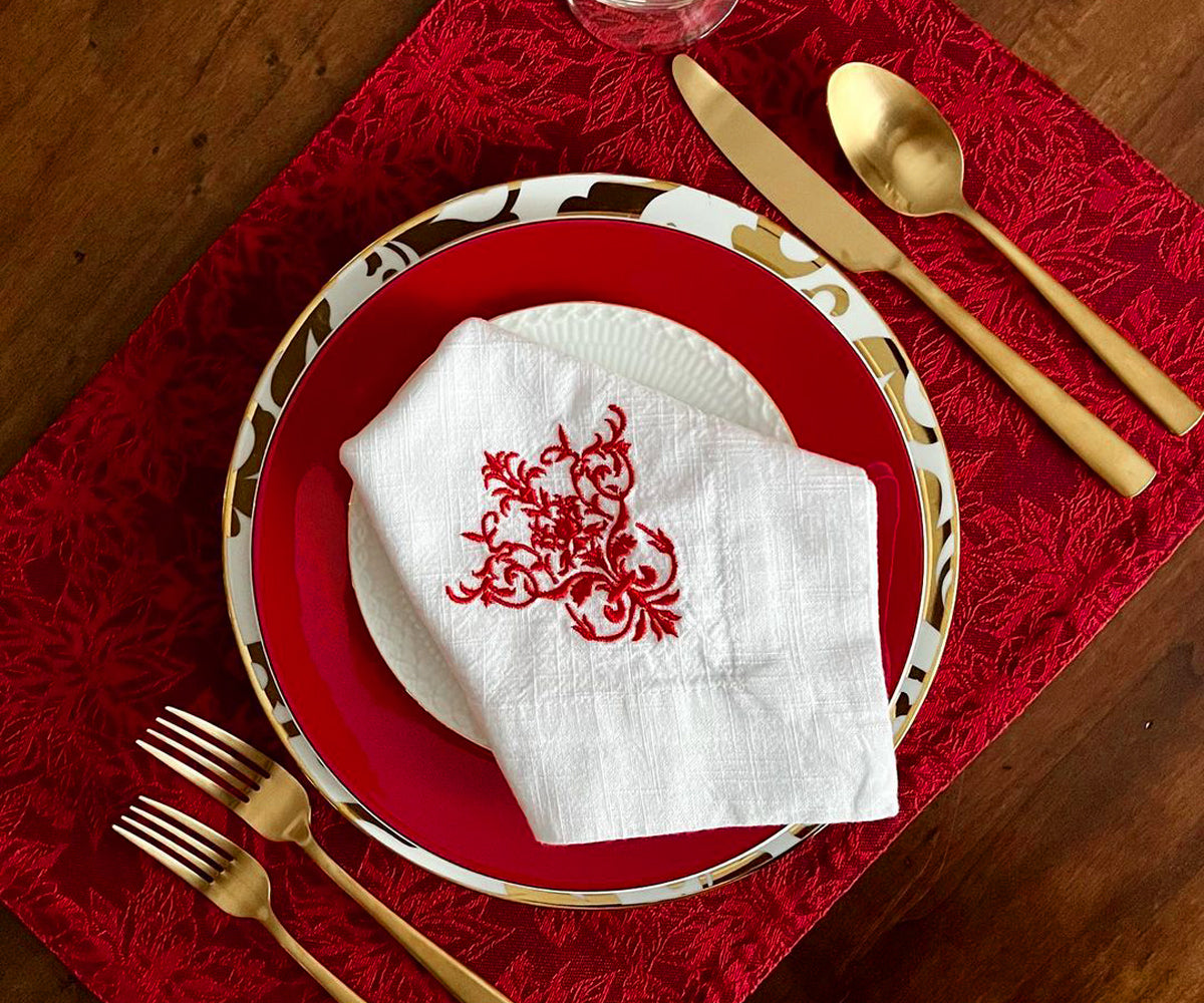 Floral Embroidered Placemat, Beige Linen Placemats, Farmhouse Decor, outlet Red Table Linen, Fabric Placemats