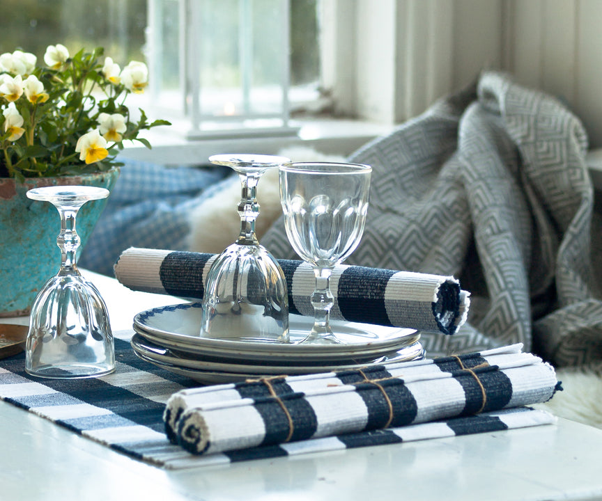 Plaid Checked Cotton Blended Dinner Table Cloth Napkins Placemats