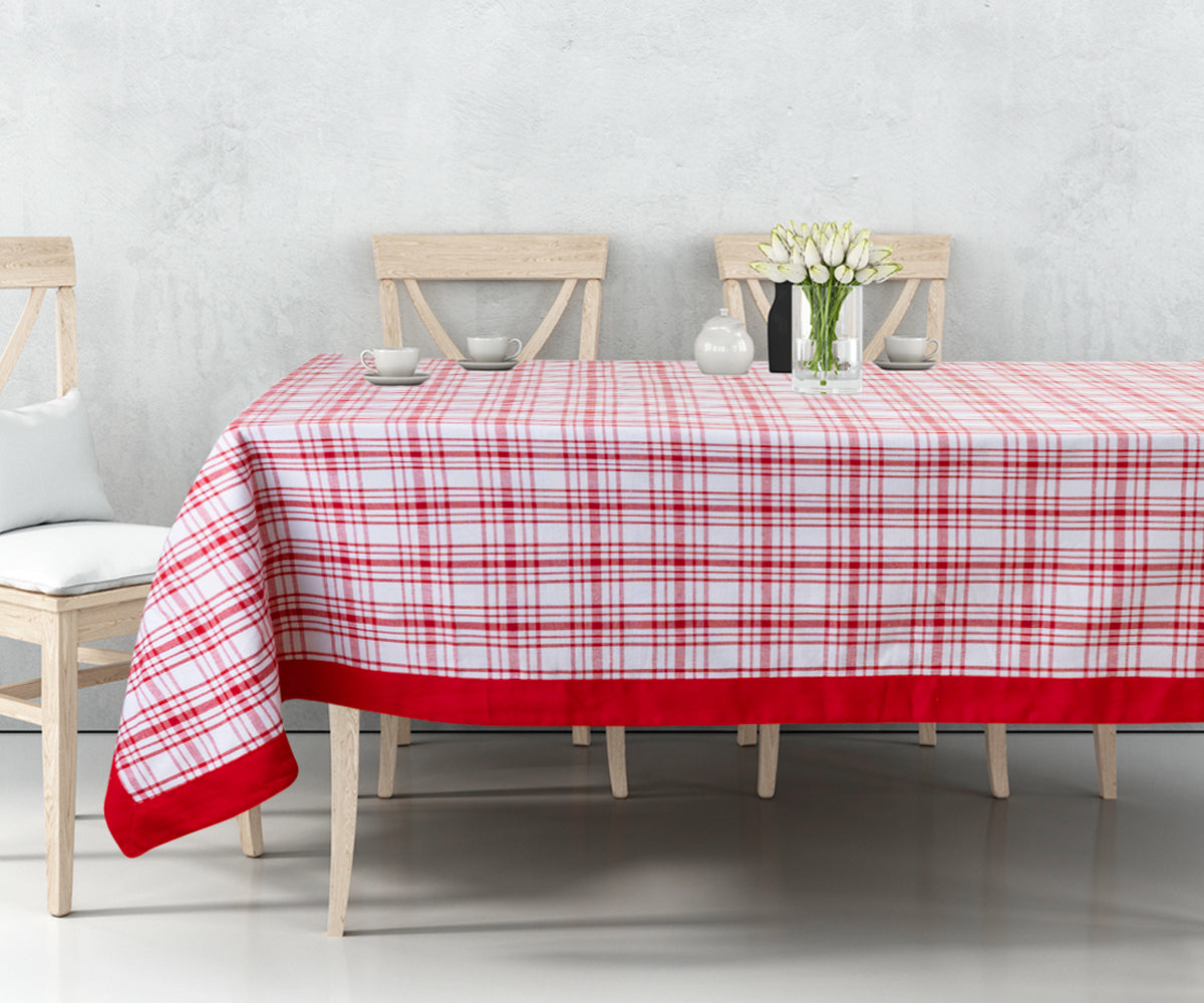 LINEN Christmas TABLECLOTH, Red linen tablecloth with good french lace, Linen tablecloth rectangle, Dining linen tablecloth, Red feast tablecloth