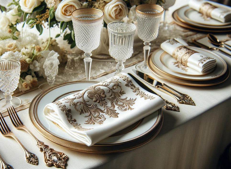 White napkins folded and placed on placemats for a fine dining experience.