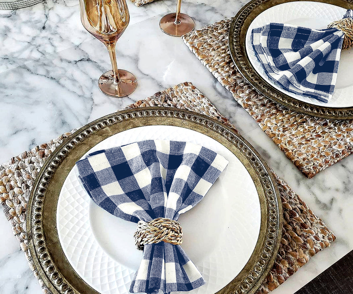 Navy Blue and Cream Buffalo Checkered Napkins