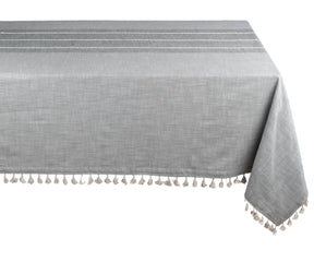 Elegant tassel-striped cotton tablecloth, ideal for casual meals or festive gatherings.