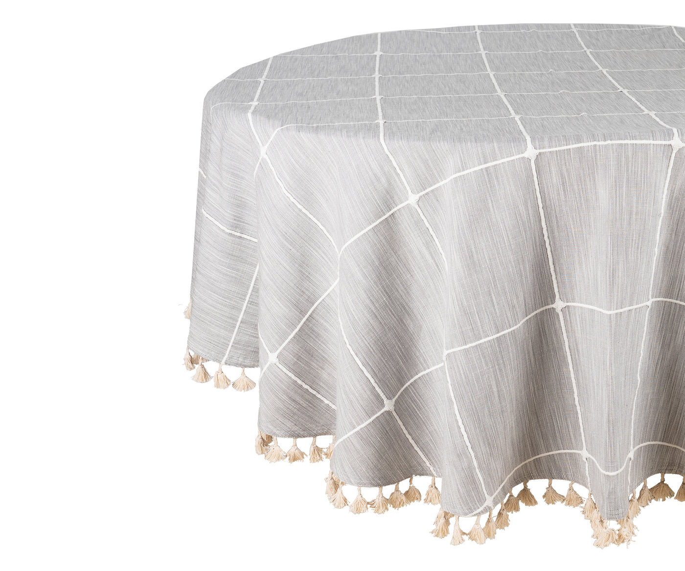 gray cotton tablecloth showcasing various geometric patterns.