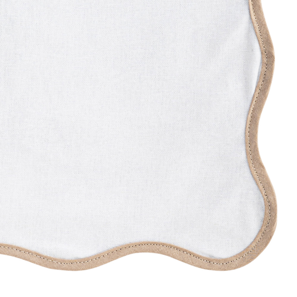 Machine-washable scalloped cloth napkins, durable for frequent use and easy to maintain.