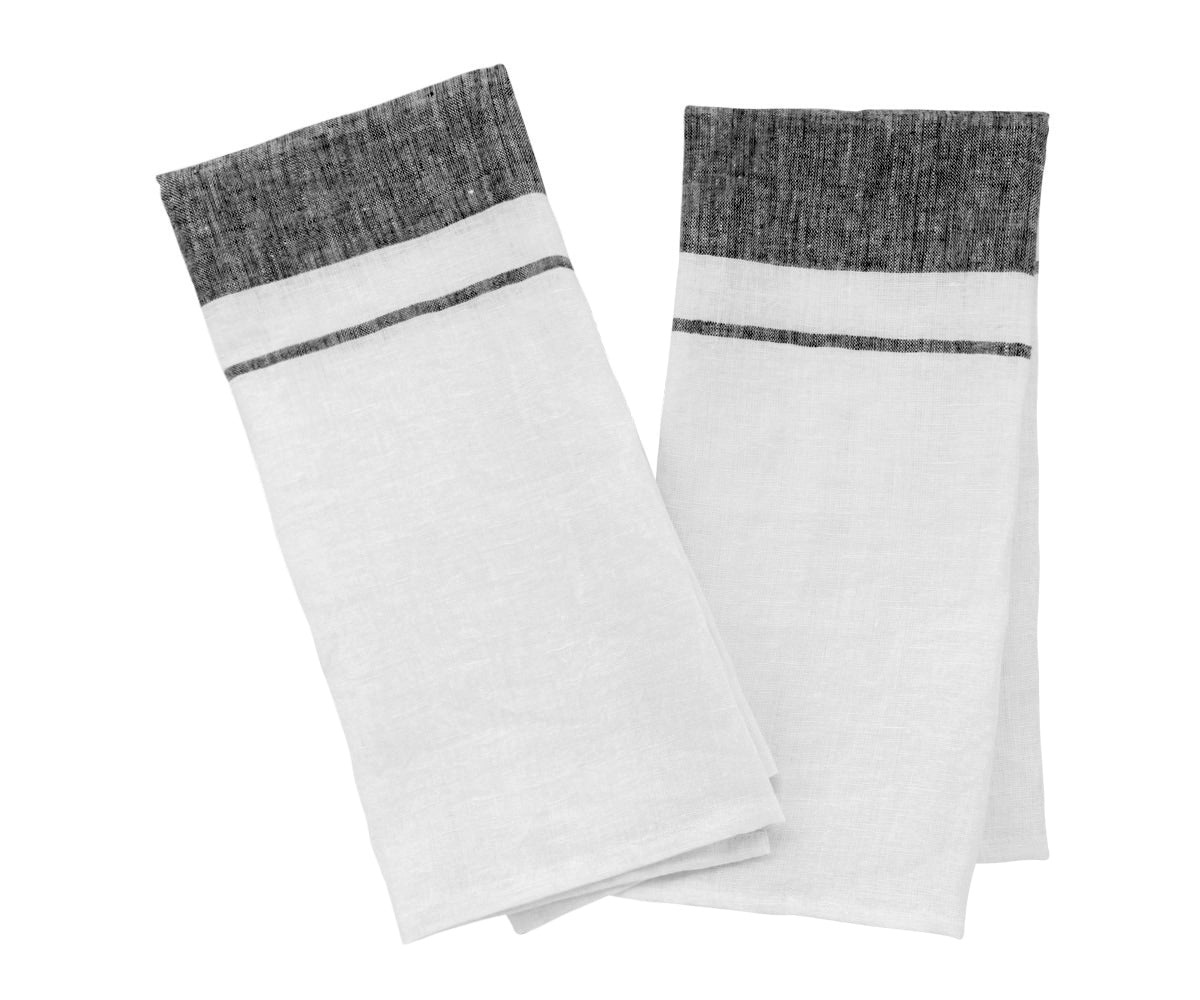 Black Belgian Linen Tea Towels - Set of 2