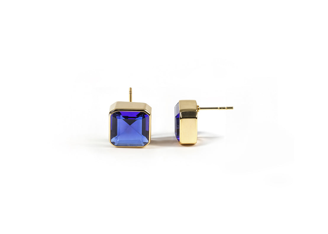 Stud Earrings for Women with 10mm Blue Sapphire Stone