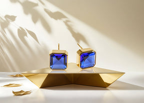 Elegant Sapphire Earrings Studs with High-Quality Gold Plating