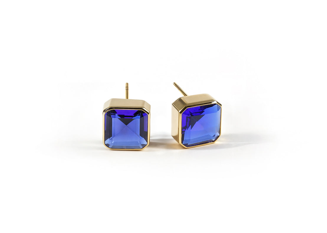 18K Gold Plated Stud Earrings with 10mm Asscher-Cut Stone