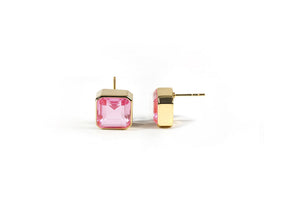 Pink Tourmaline Stud Earrings with 10mm Asscher-Cut Gemstone