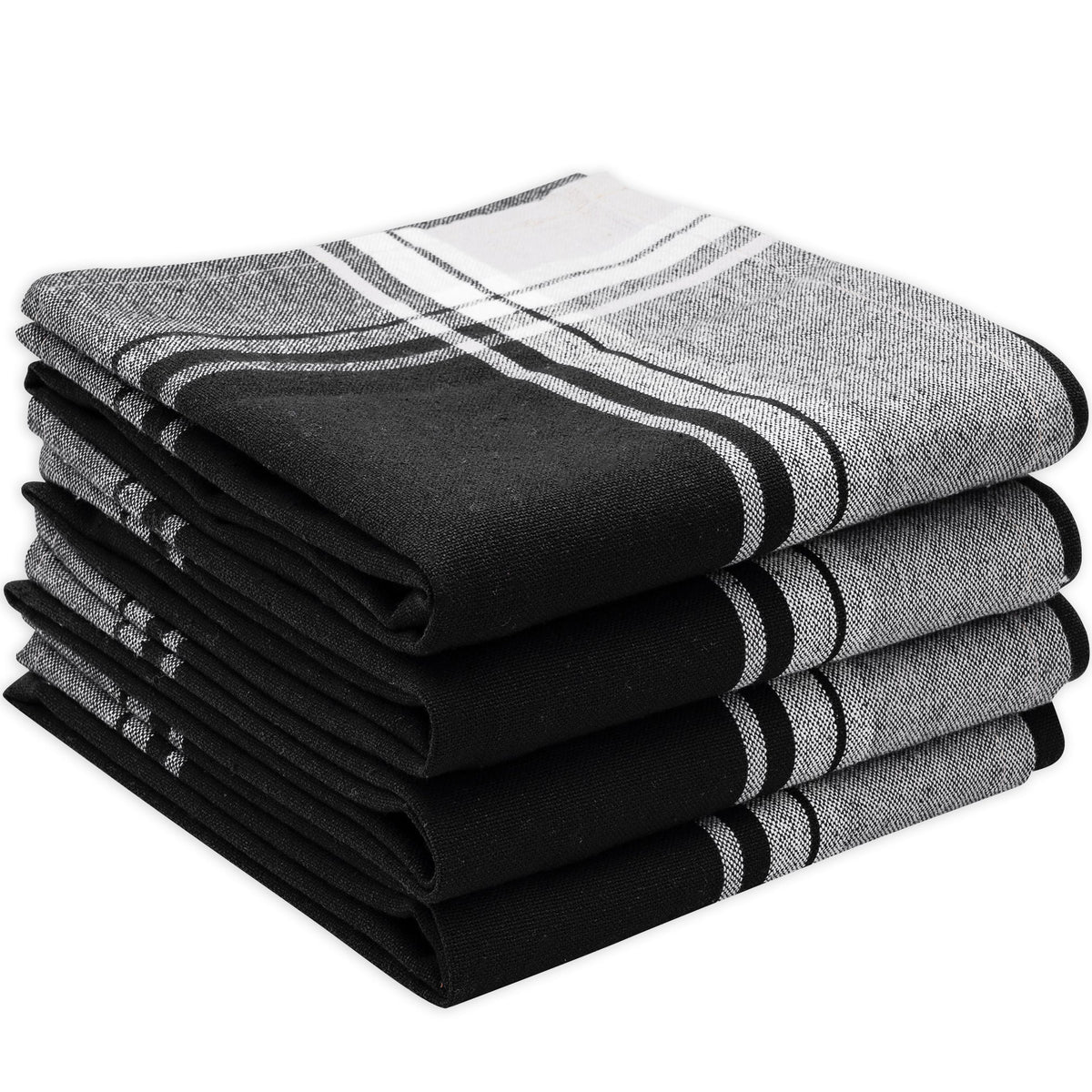 All Cotton and Linen Striped Dish Towels Rectangular BC Black / 18x28 / Set of 4