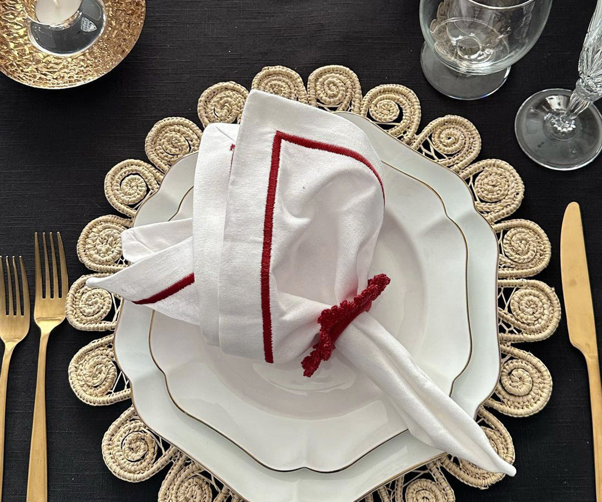 Magenta Embroidery Napkins - Line Design