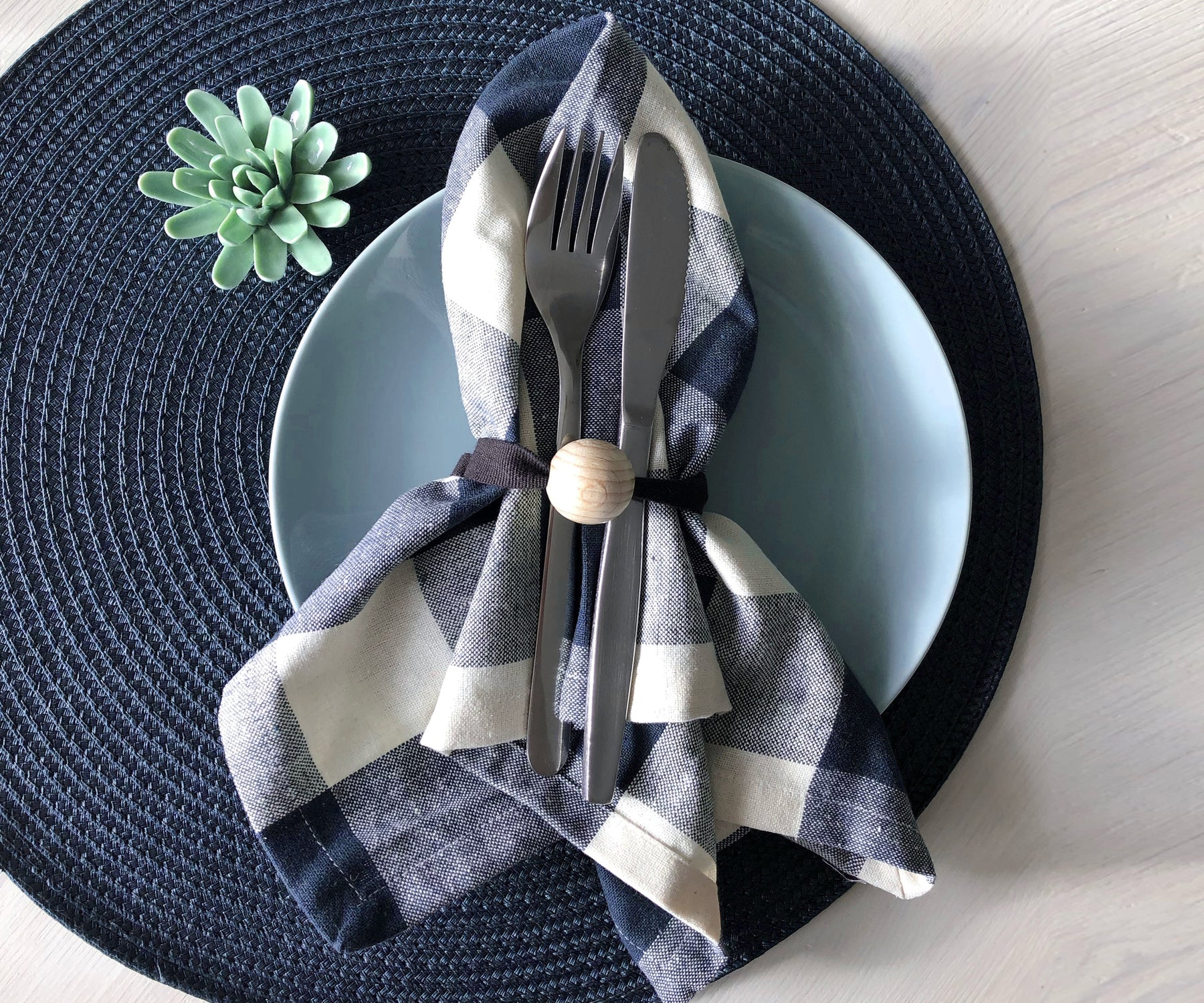 Navy Blue Plaid Napkins