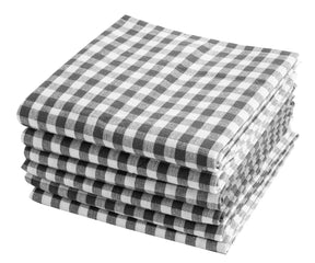 Soft and absorbent gray cotton dish towels displayed in a modern kitchen.