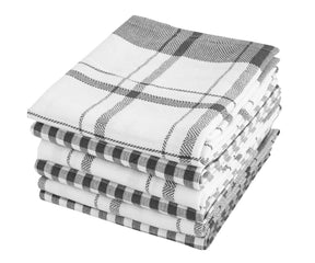 Durable cotton dish towels with a classic checkered pattern in a modern kitchen.