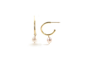 Freshwater Pearl Earrings with 18mm Gold-Plated Hoops and Push-Back Closure