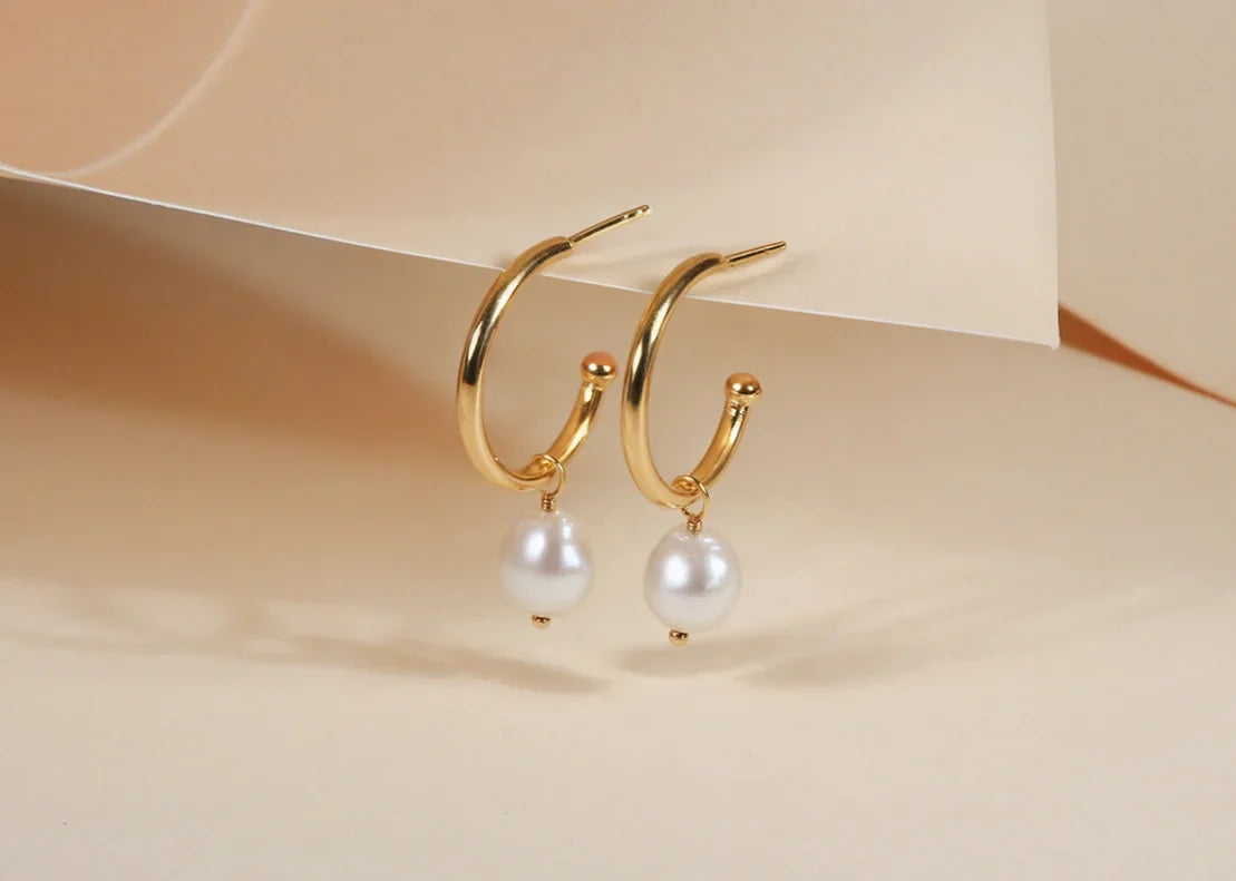 Elegant Pearl Earrings for Women with Lightweight Gold-Plated Hoops