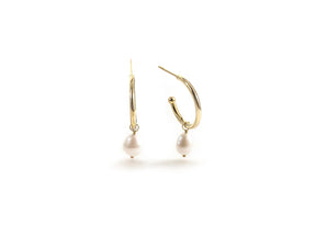 18K Gold Plated Pearl Hoop Earrings with 10x14mm Tumble Pearl