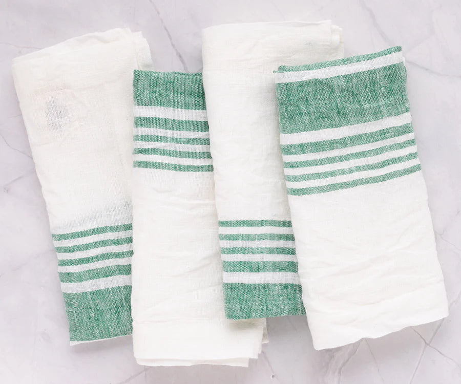 Green Striped Napkins Set of 4, 8 & More