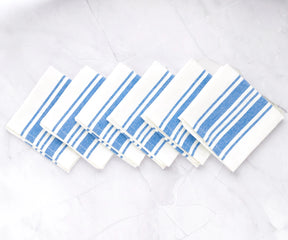 Farmhouse-style blue striped napkins made from 100% cotton fabric