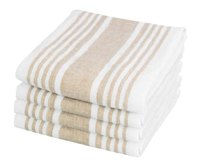 Set of beige linen napkins striped with a rustic charm, ideal for farmhouse decor.