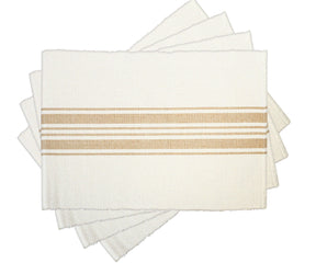 Beige grain sack stripe cotton placemats for dining