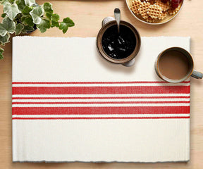 Woven cloth red cotton placemats for rustic tables