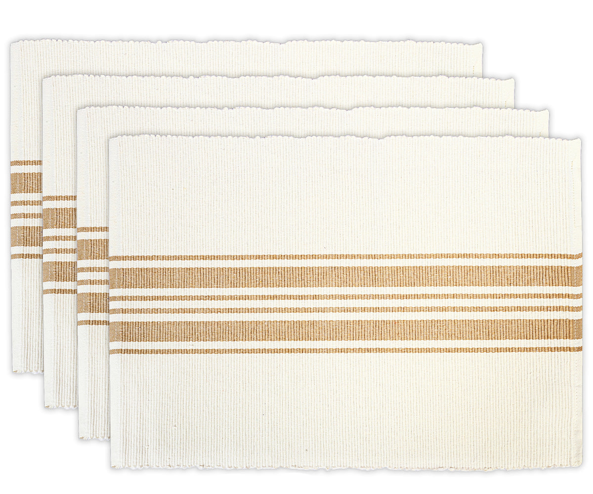 Farmhouse table mats with beige cotton stripe design