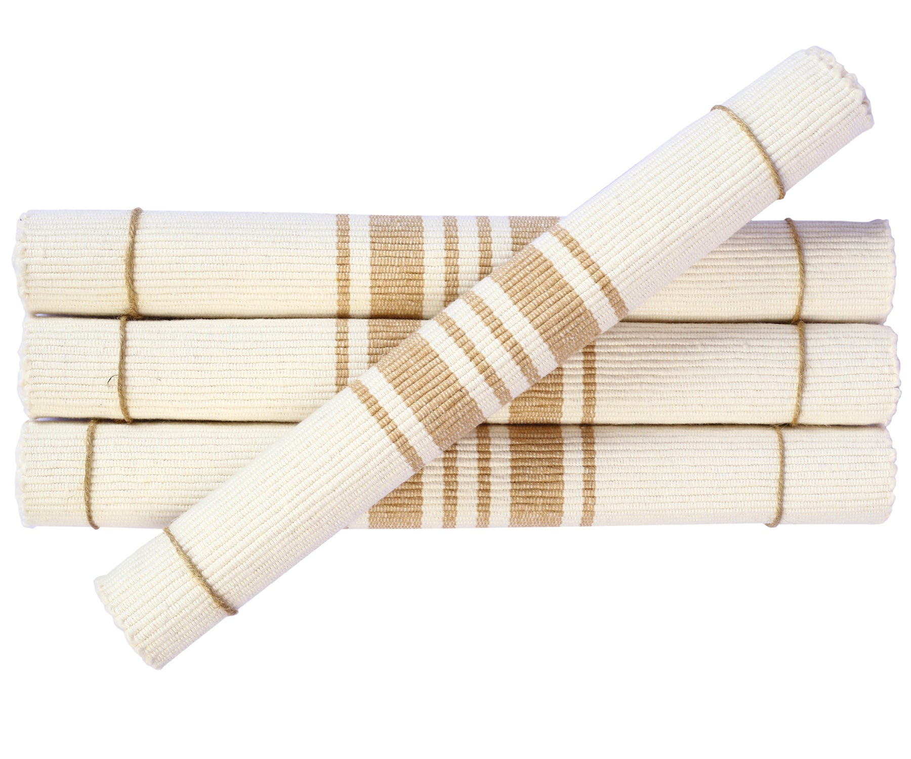 Autumn beige striped cotton woven placemats display