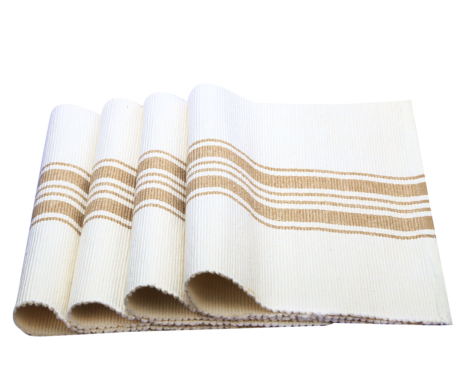 Beige grain sack stripe woven cotton placemats