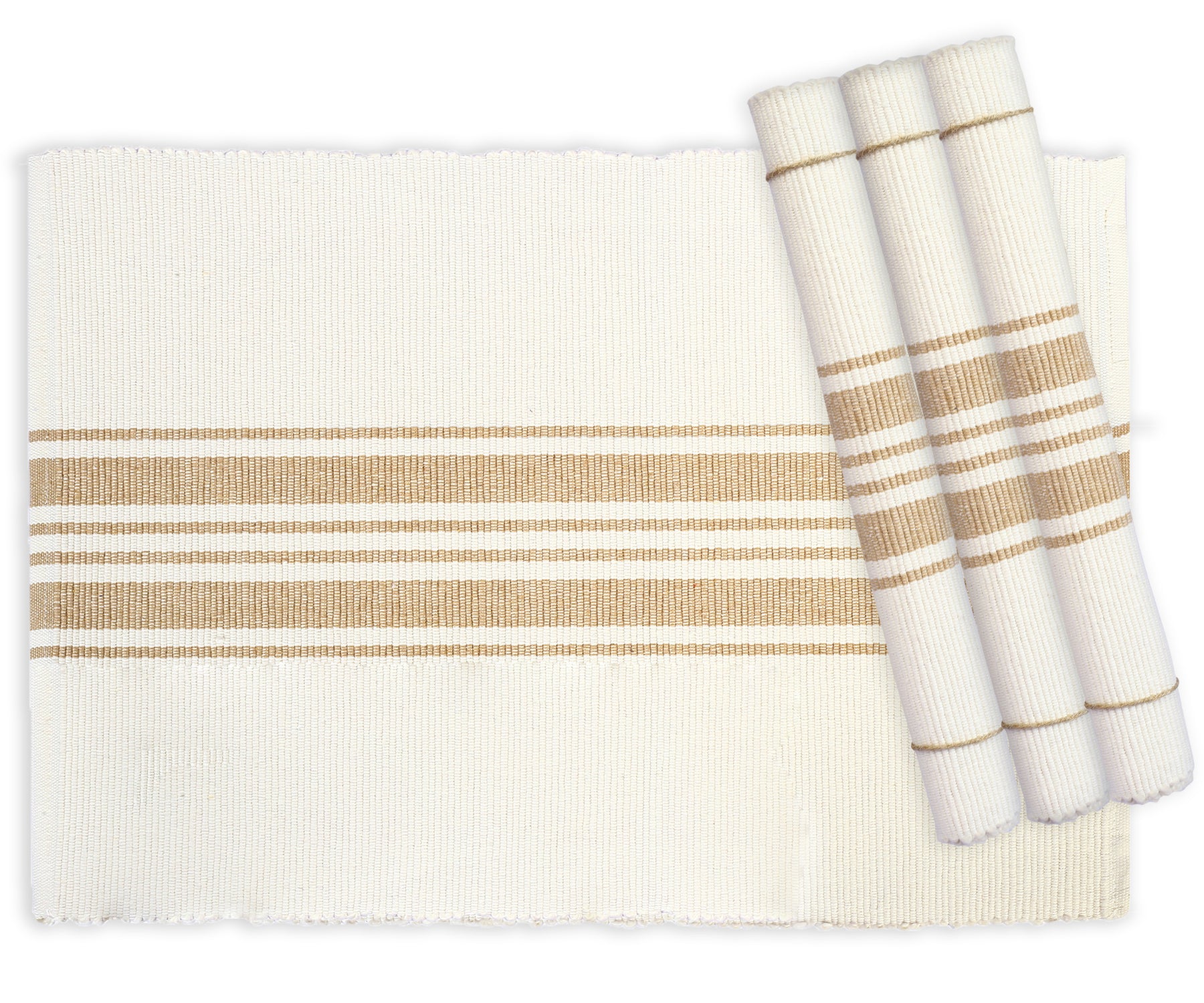 Rustic beige farmhouse placemats with cotton stripes