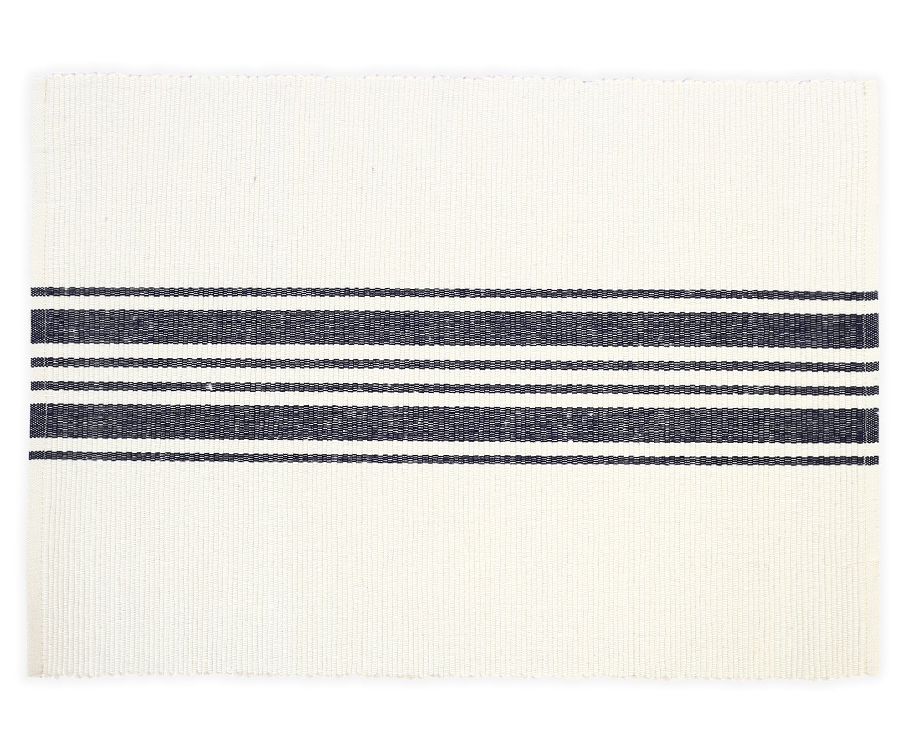 Woven Navy Blue Country Striped Placemats, rolled farmhouse table mats.