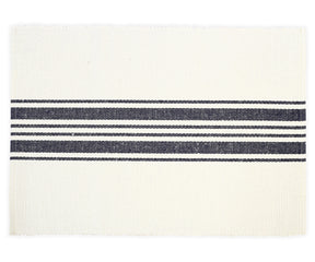 Woven Navy Blue Country Striped Placemats, rolled farmhouse table mats.