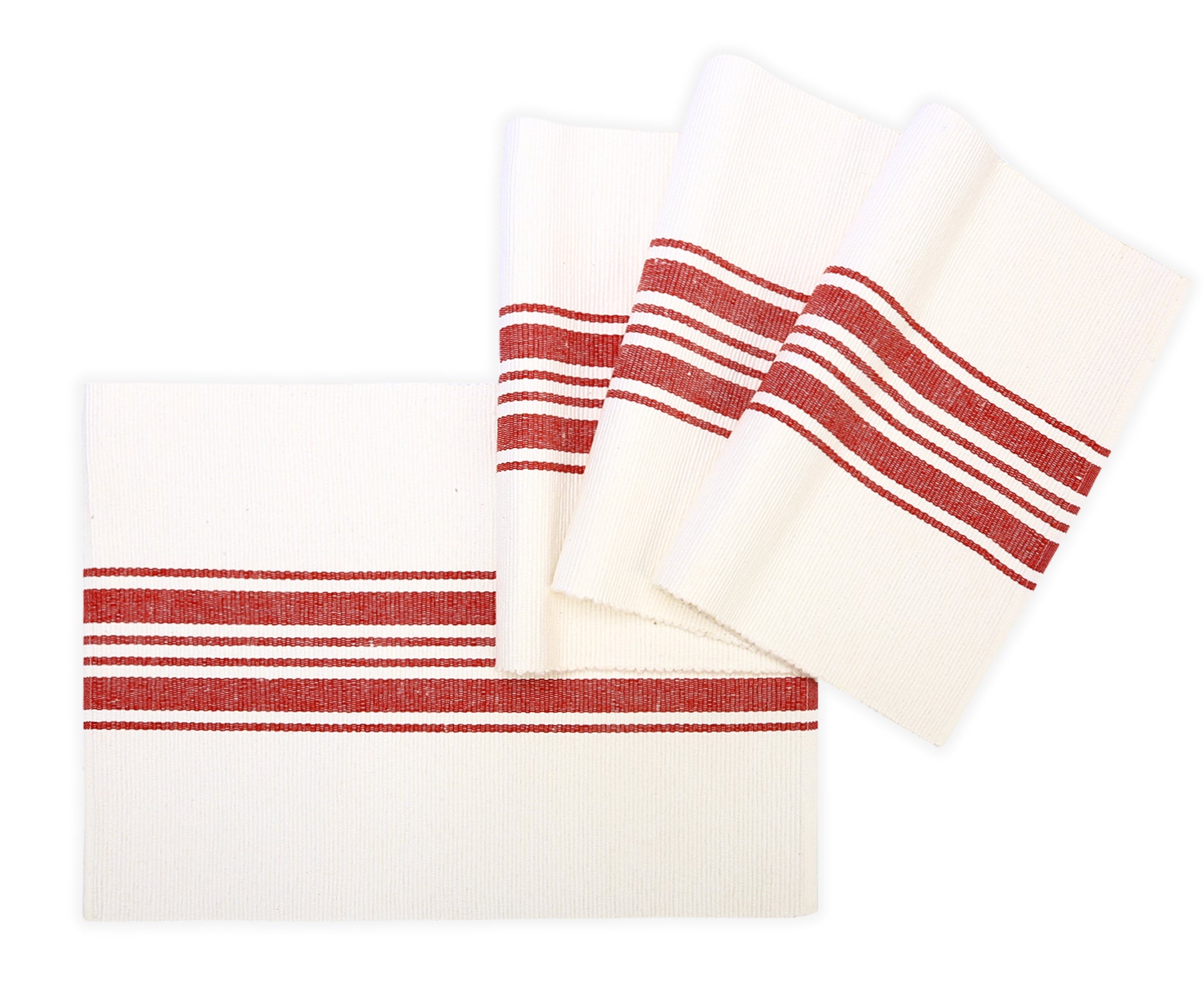 Washable red country striped cotton placemats set