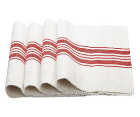 Washable red country striped cotton placemats set