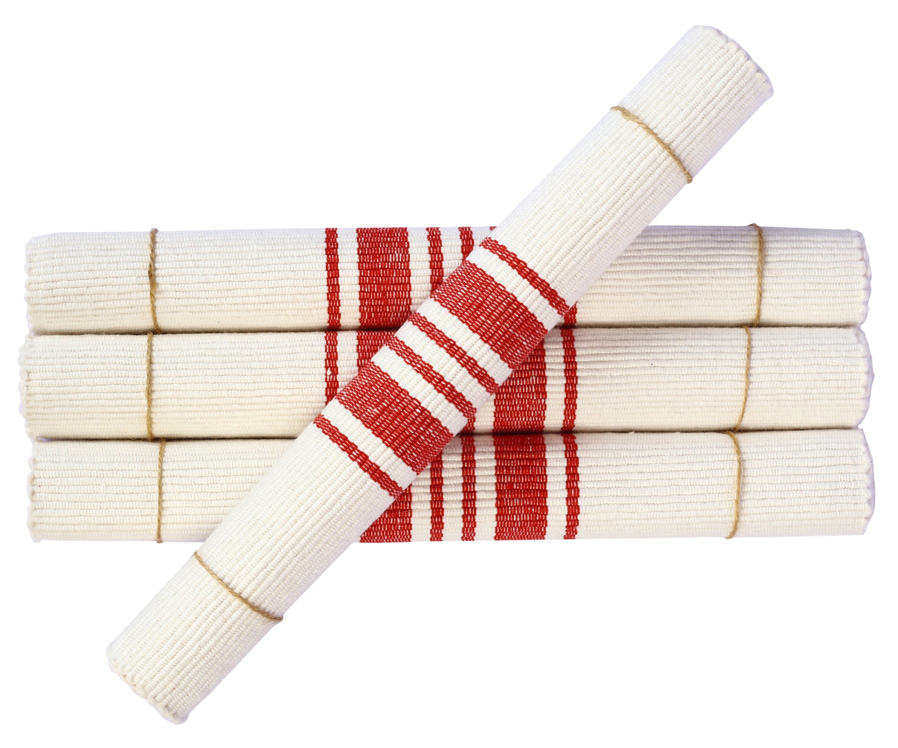 Red autumn placemats made of cotton with stripes