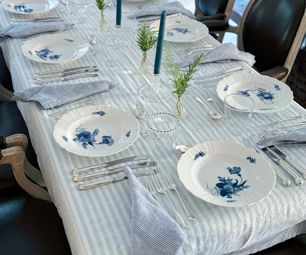 Dark blue ticking stripe linen napkins