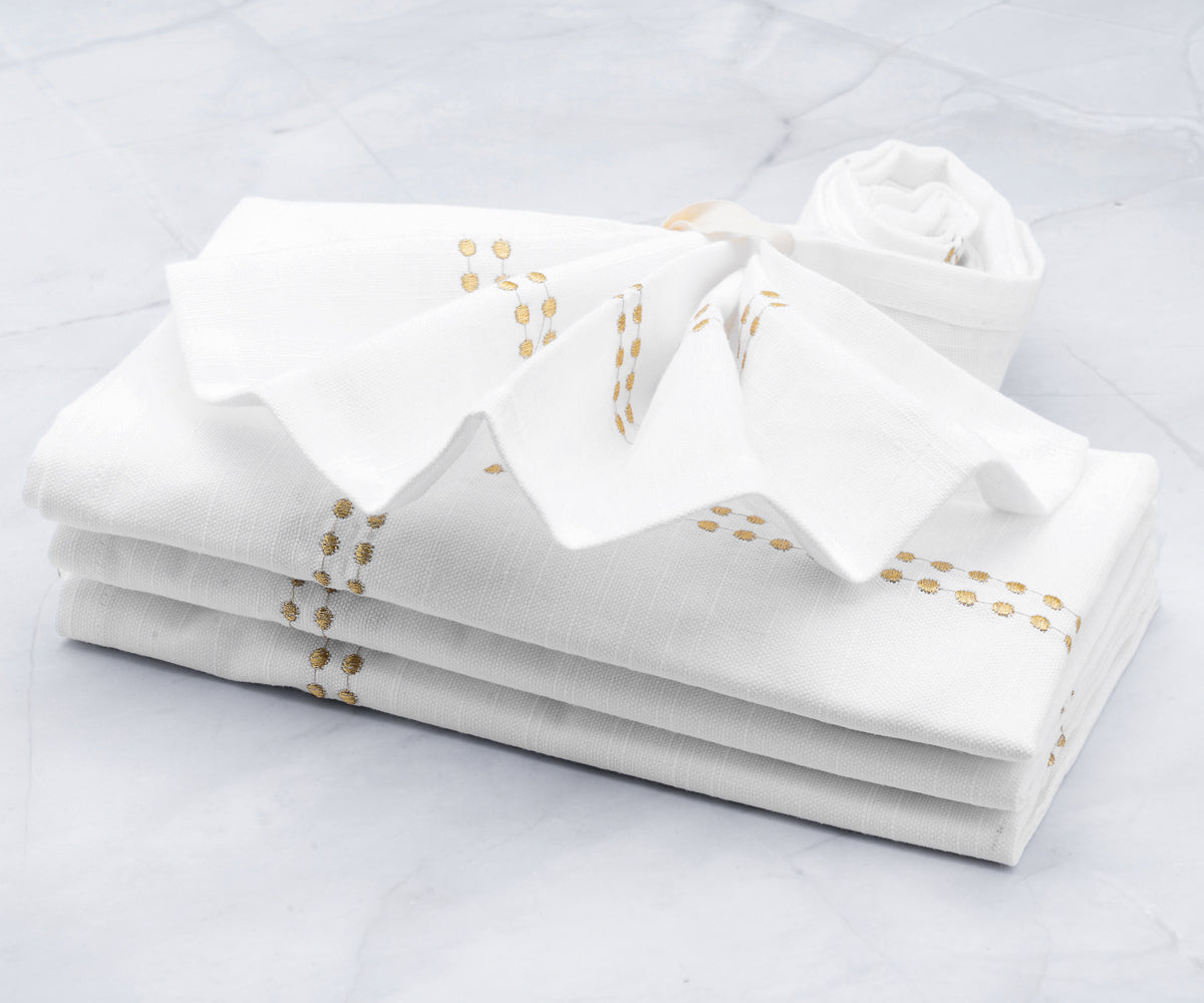 Gold Embroidered Pearls Napkins