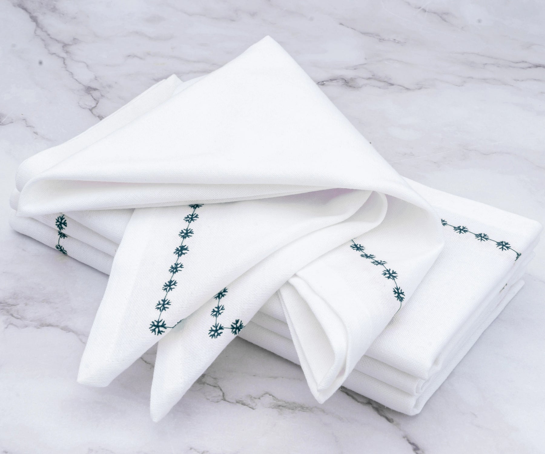 Green Snowflake Napkins - Embroidered