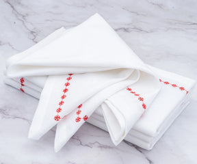 Snowflake Napkins - Red Embroidered