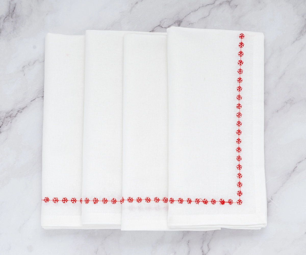 Snowflake Napkins - Red Embroidered