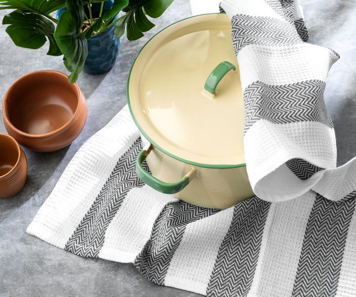 Linen Casa Kitchen Towel – White Stripes on Denim Heather Blue OUT