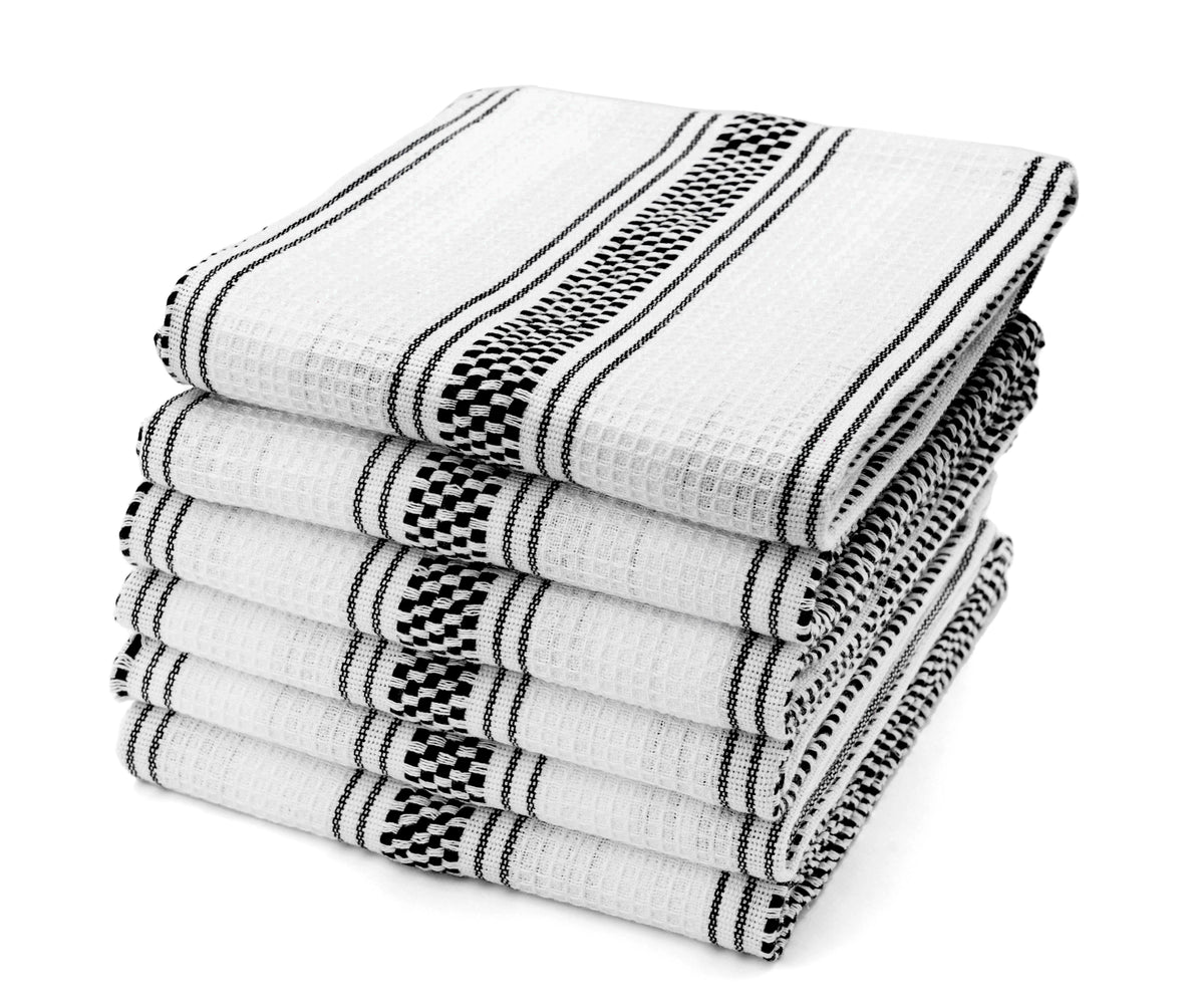 Black kitchen towels with waffle weave pattern