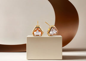 Elegant 7mm calf-cut morganite earrings in 18k gold plating, perfect for women.