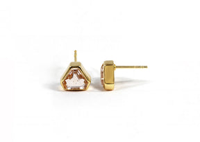 Beautiful ear studs for women with 7mm blush morganite and gold-plated brass setting.