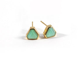 Stylish 18k gold-plated chrysoprase earrings with vibrant green Chrysoglow stones.