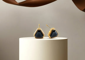 Classic black onyx earrings gold featuring a sleek and timeless design for women.