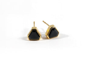 Elegant black onyx earrings with 18k yellow gold plating and secure push-back closure.