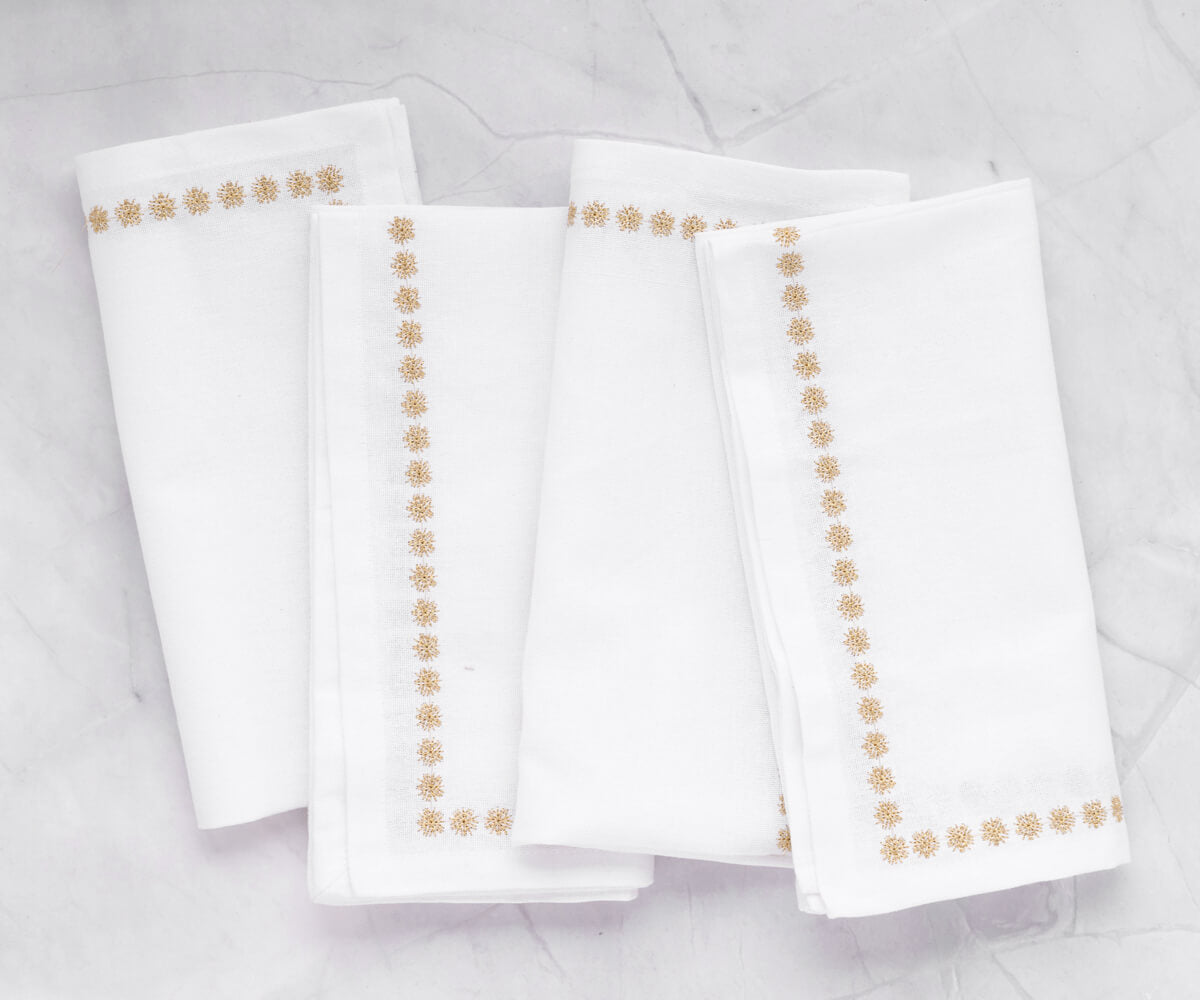 Luxurious golden napkins, adding a touch of sophistication to wedding and event table settings.