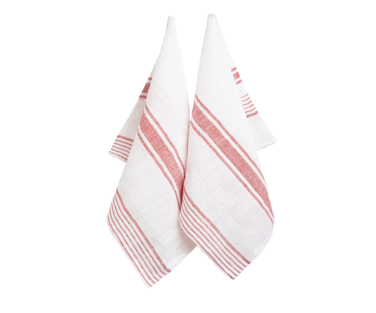 French Stripe Linen Dish Towels - Set of 2