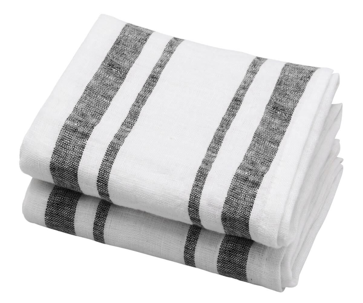 Black Belgian Linen Tea Towels - Set of 2